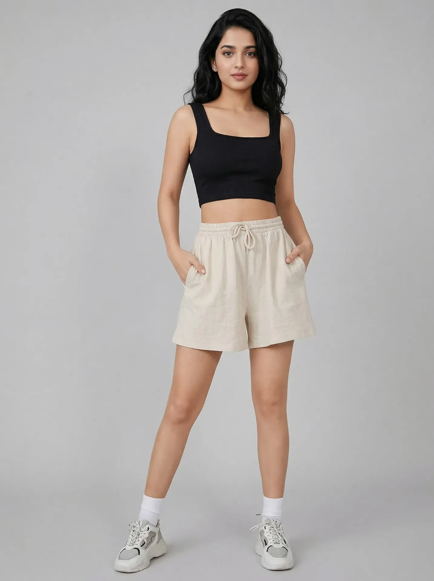 Ribbed Square Neck Tank (S, Black)