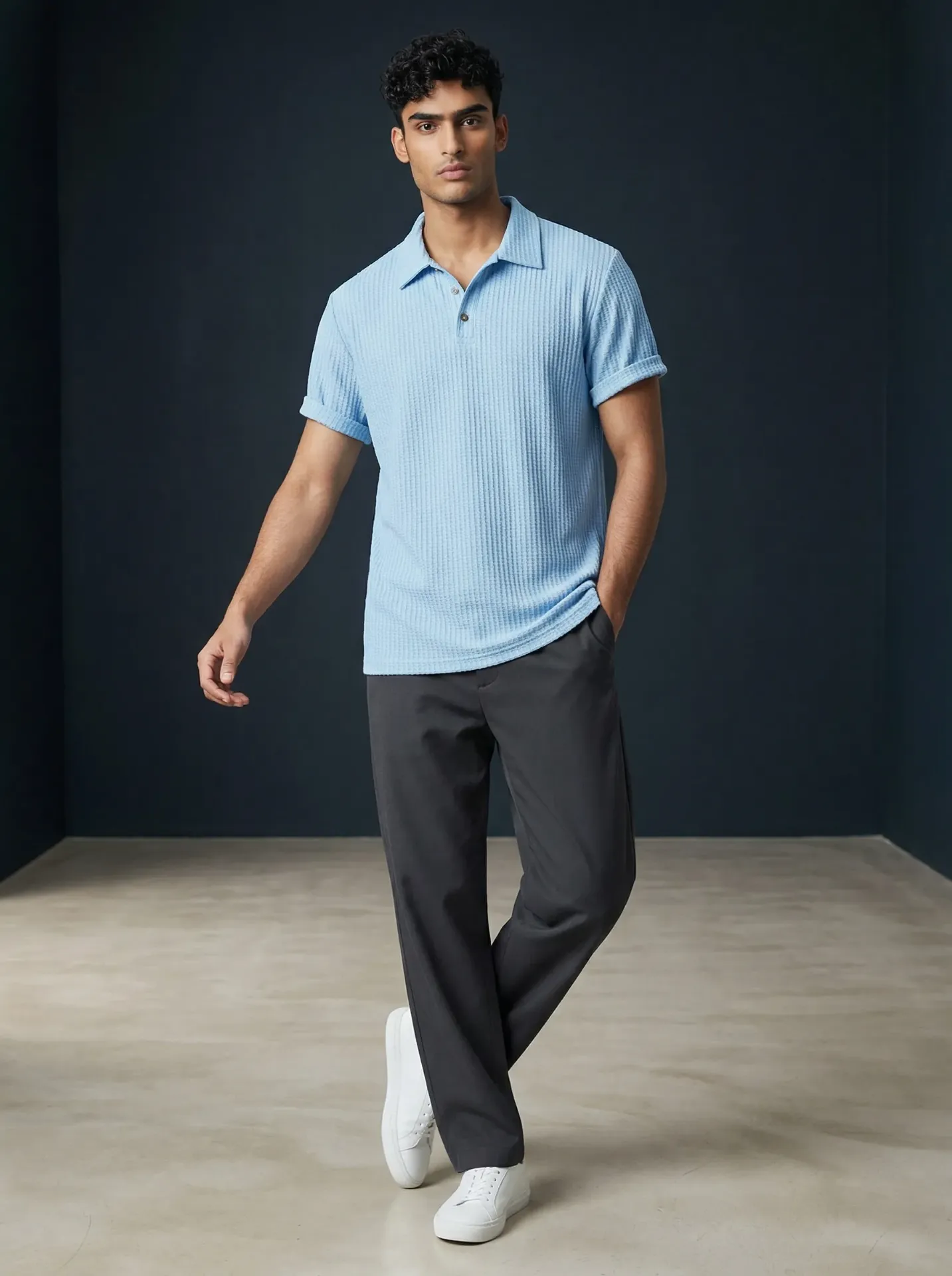 Sky Blue Textured Men's Polo