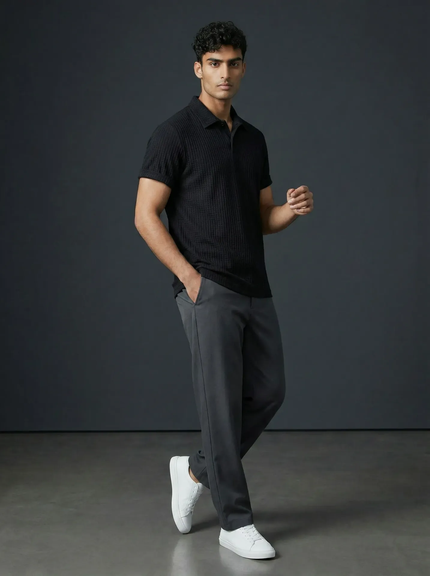 Textured Men's Polo (S, Black)
