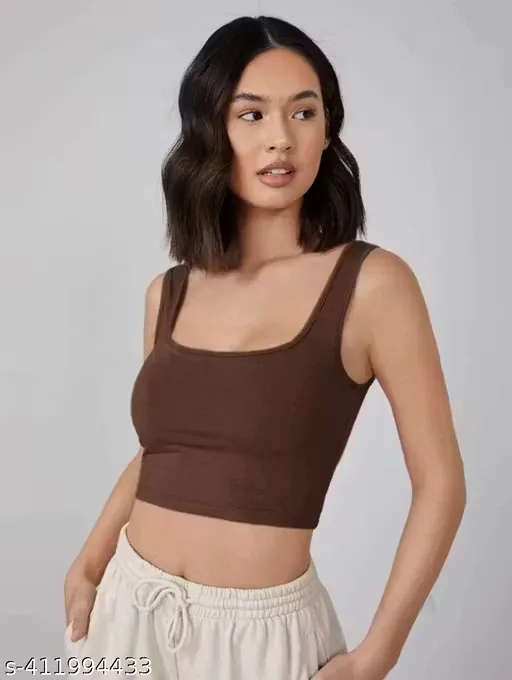 Solid Ribbed Square Neck Tank Top (small)