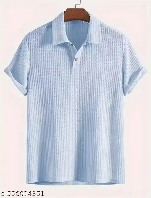 Men's Sky Blue Textured Popcorn Polo T-shirt (small)